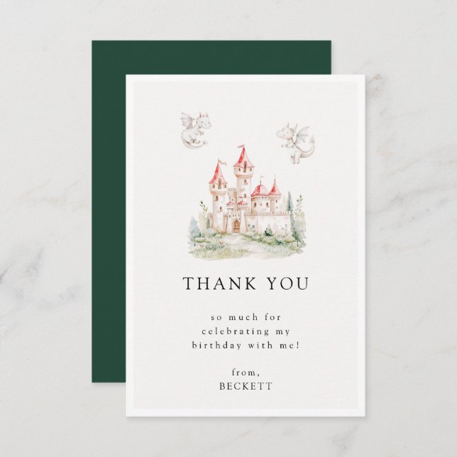 Cute Dragon Castle Theme Birthday Party Thank You Card (Front/Back)