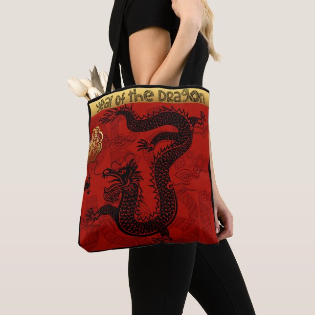 Cute Dragon Chinese New Year Zodiac Birthday TB Tote Bag (Close Up)