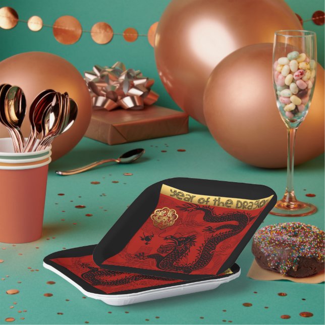 Cute Dragon Chinese Year 2024 Zodiac Birthday PP Paper Plate (Multi)