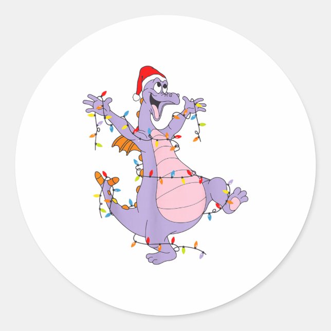 Cute Dragon Christmas Lights Santa Hat Animal Men  Classic Round Sticker (Front)
