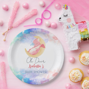 Cute dragon dinosaur rainbow Balloon baby shower Paper Plate