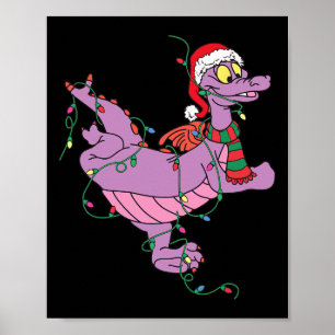 Cute Dragon Figment Lights Christmas Santa Animal  Poster