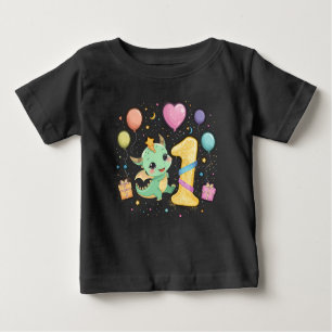 Cute Dragon First Birthday Celebration Boy Theme Baby T-Shirt