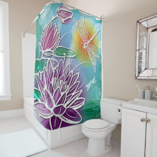 Cute Dragon Fly Pretty Summer Colours Modern Shower Curtain