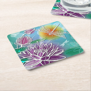 Cute Dragon Fly Pretty Summer Colours Modern Square Paper Coaster
