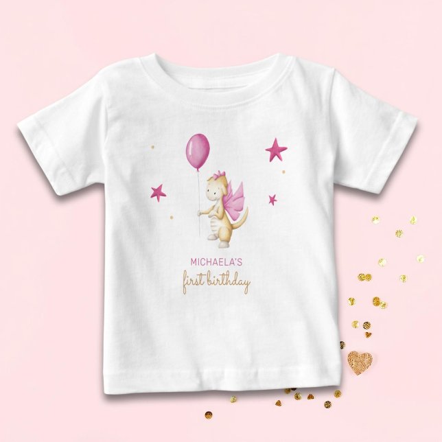 Cute Dragon Girl First Birthday Baby T-Shirt (Creator Uploaded)