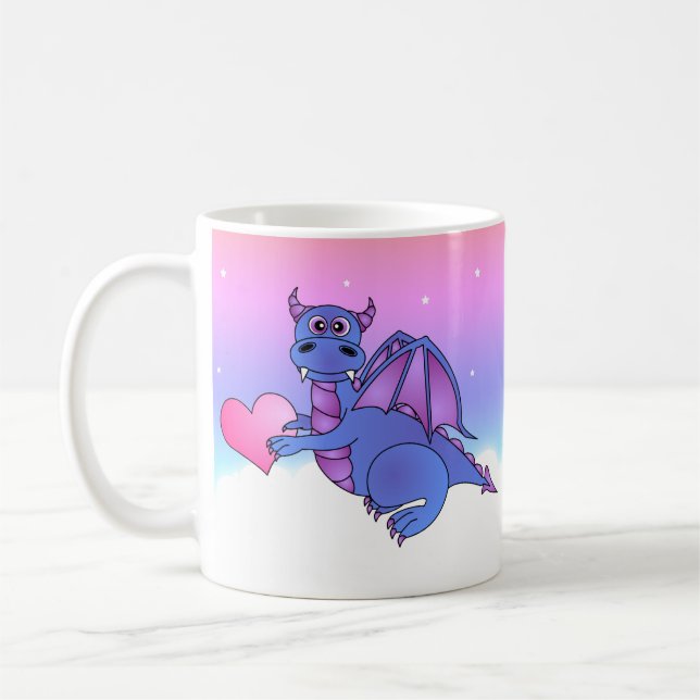 Cute Dragon Heart Mug Blue - Pink -Purple (Left)