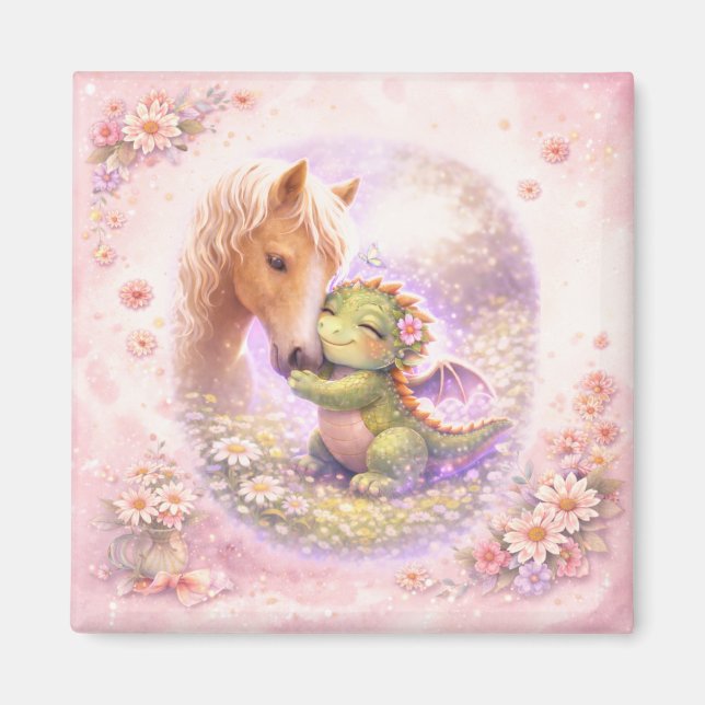 Cute Dragon & Horse Friendship Magnet (Front)