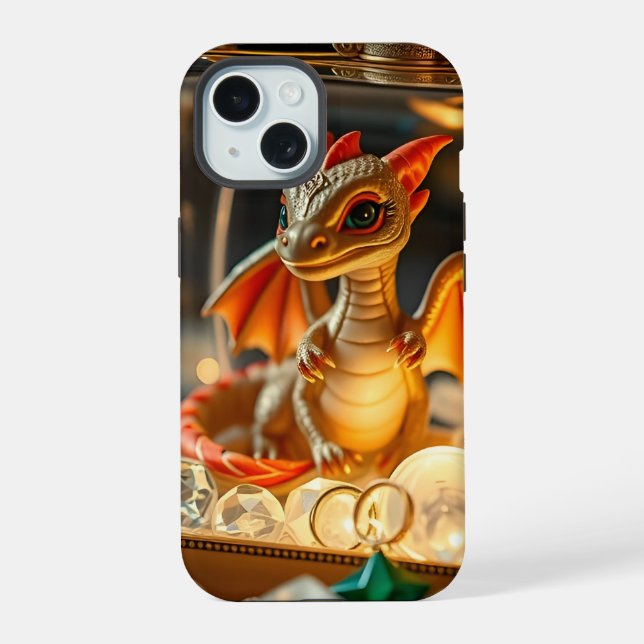 Cute Dragon in a Jewellery Box iPhone 15 Case (Back)