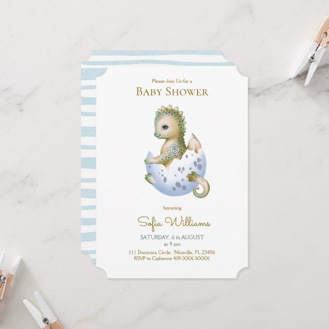 Cute dragon invitation for baby shower. (Front/Back In Situ)