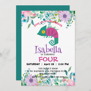 Cute dragon jungle Animals Birthday Flower kids Invitation