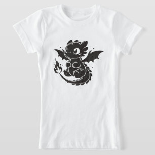 Cute Dragon Minimalist Black Illustration T-shirt