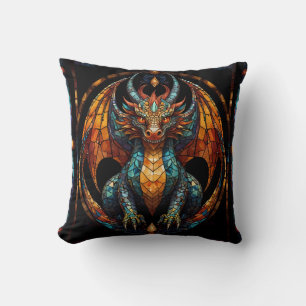 Cute Dragon Stained Glass Mosaic Design Cushion