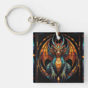 Cute Dragon Stained Glass Mosaic Design Key Ring