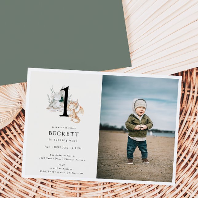 Cute Dragon Theme First Birthday Party Photo Invitation (Creator Uploaded)