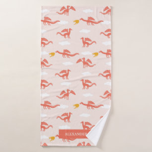 Cute Dragon Wild Pattern Personalised Name Bath Towel Set