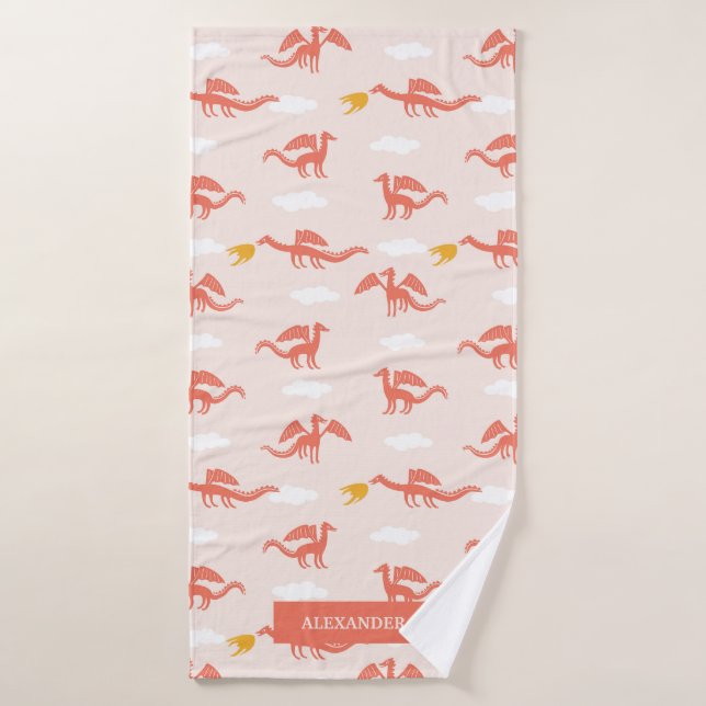 Cute Dragon Wild Pattern Personalised Name Bath Towel Set (Bath Towel)