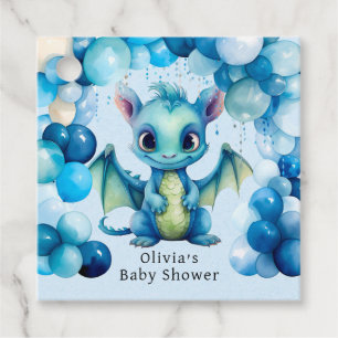 Cute Dragon with Blue Balloons Boy Baby Shower Favour Tags