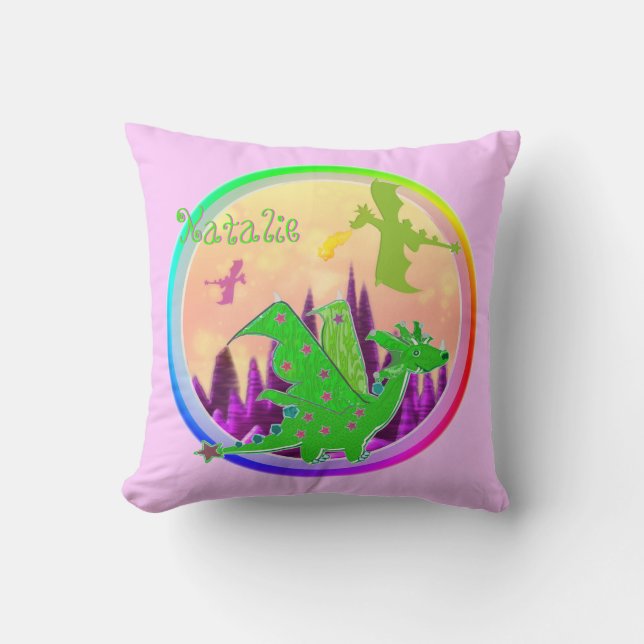 Cute Dragon with customisable Name Natalie Cushion (Front)