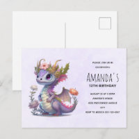 Cute Dragon with Elegant Crown Birthday Invitation