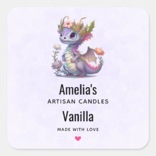 Cute Dragon with Elegant Crown - Candle Business Square Sticker