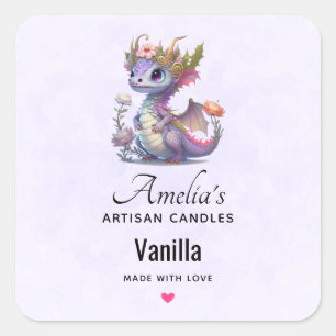 Cute Dragon with Elegant Crown - Candle Business Square Sticker