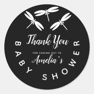 Cute Dragonflies  Black Baby Shower Thank You Classic Round Sticker