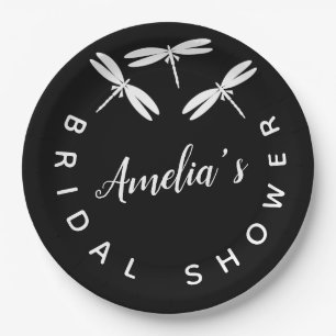 Cute Dragonflies  Black  Bridal Shower  Paper Plate