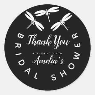 Cute Dragonflies  Black  Bridal Shower Thank You  Classic Round Sticker
