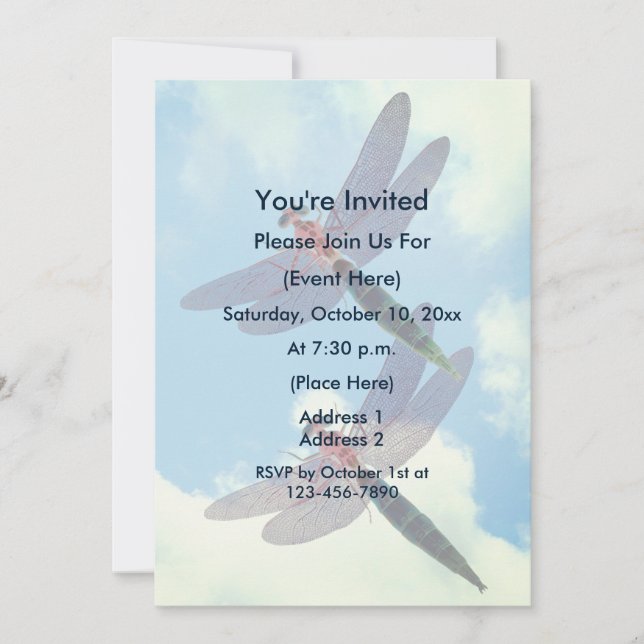Cute Dragonflies Blue Sky Nature Party Invitation (Front)