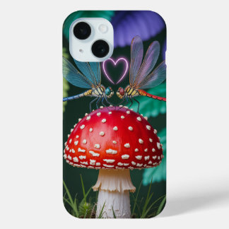 Cute Dragonflies on a Mushroom - iPhone 15 Case