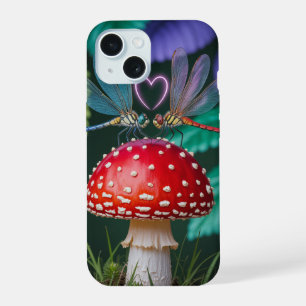 Cute Dragonflies on a Mushroom - iPhone 15 Case