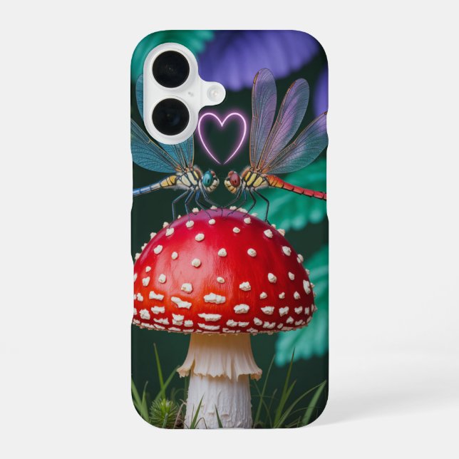 Cute Dragonflies on a Mushroom -  iPhone 16 Case (Back)