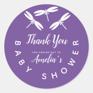 Cute Dragonflies Purple Baby Shower Thank You Cla Classic Round Sticker