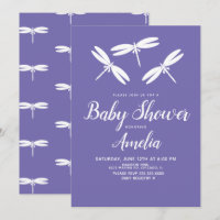 Cute Dragonflies Purple White Baby Shower