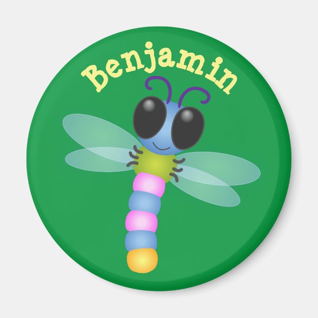 Cute dragonfly cartoon illustration magnet (Front)