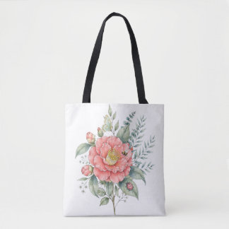 Cute Dragonfly Hibiscus Watercolor Garden Tote Bag