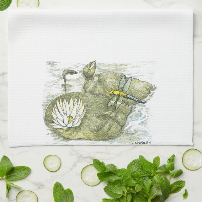 Cute Dragonfly & Lilly Pad Kitchen Cloth (Folded)