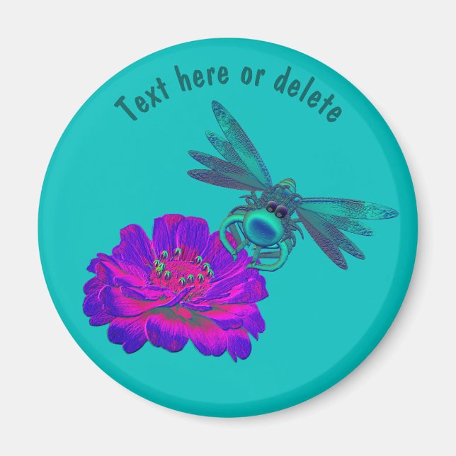 Cute Dragonfly On Flower Personalised Magnet (Front)
