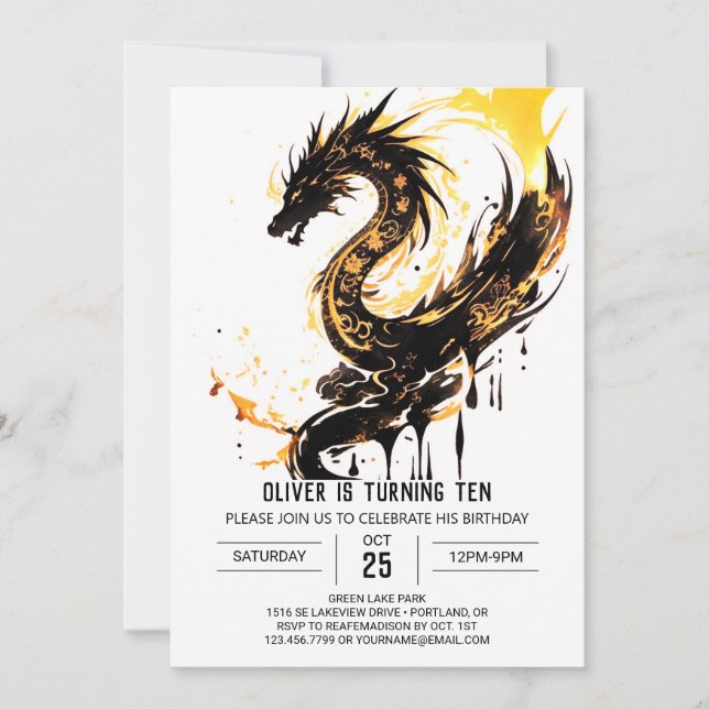 Cute Dragon's Mediaeval Birthday celebration Invitation (Front)