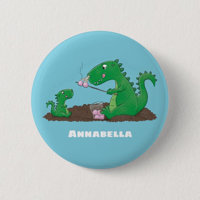 Cute dragons roasting marshmallows cartoon 6 cm round badge (Front)