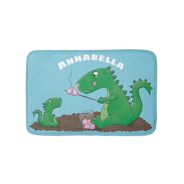 Cute dragons roasting marshmallows cartoon bath mat (Front)