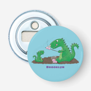 Cute dragons roasting marshmallows cartoon bottle opener