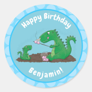 Cute dragons roasting marshmallows cartoon classic round sticker