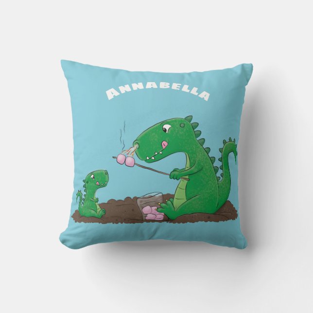 Cute dragons roasting marshmallows cartoon cushion (Front)