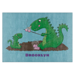 Cute dragons roasting marshmallows cartoon cutting board