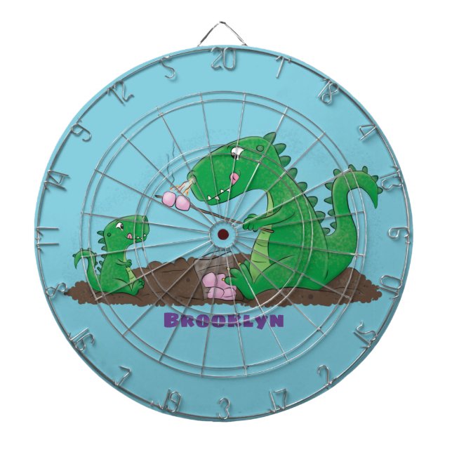 Cute dragons roasting marshmallows cartoon dartboard (Front)