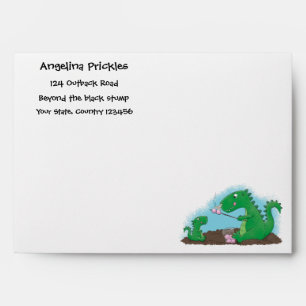 Cute dragons roasting marshmallows cartoon envelope