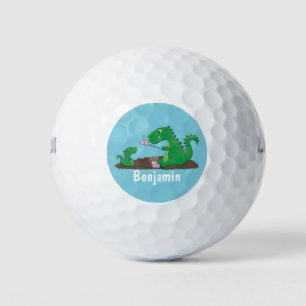 Cute dragons roasting marshmallows cartoon golf balls