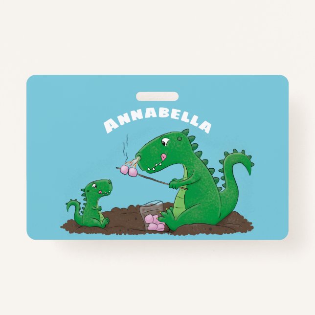 Cute dragons roasting marshmallows cartoon ID badge (Front)